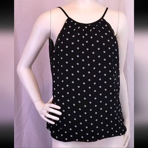 Express Womens M Halter Cami Top Tank Black Polka Dot Spotted Sleeveless Blouse